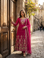Aadhira Faux Georgette Sequins Embroidered Anarkali with Pant & Dupatta