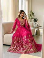 Aadhira Faux Georgette Sequins Embroidered Anarkali with Pant & Dupatta