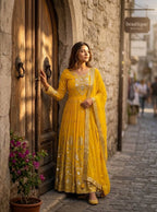 Aadhira Faux Georgette Sequins Embroidered Anarkali with Pant & Dupatta