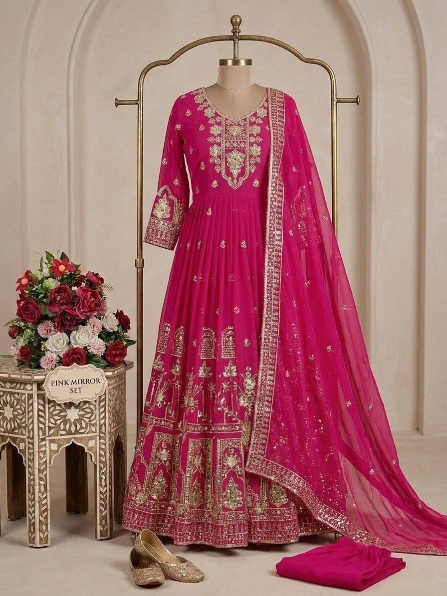Aadhira Faux Georgette Sequins Embroidered Anarkali with Pant & Dupatta