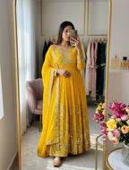 Aadhira Faux Georgette Sequins Embroidered Anarkali with Pant & Dupatta