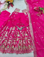 Aadhira Faux Georgette Sequins Embroidered Anarkali with Pant & Dupatta