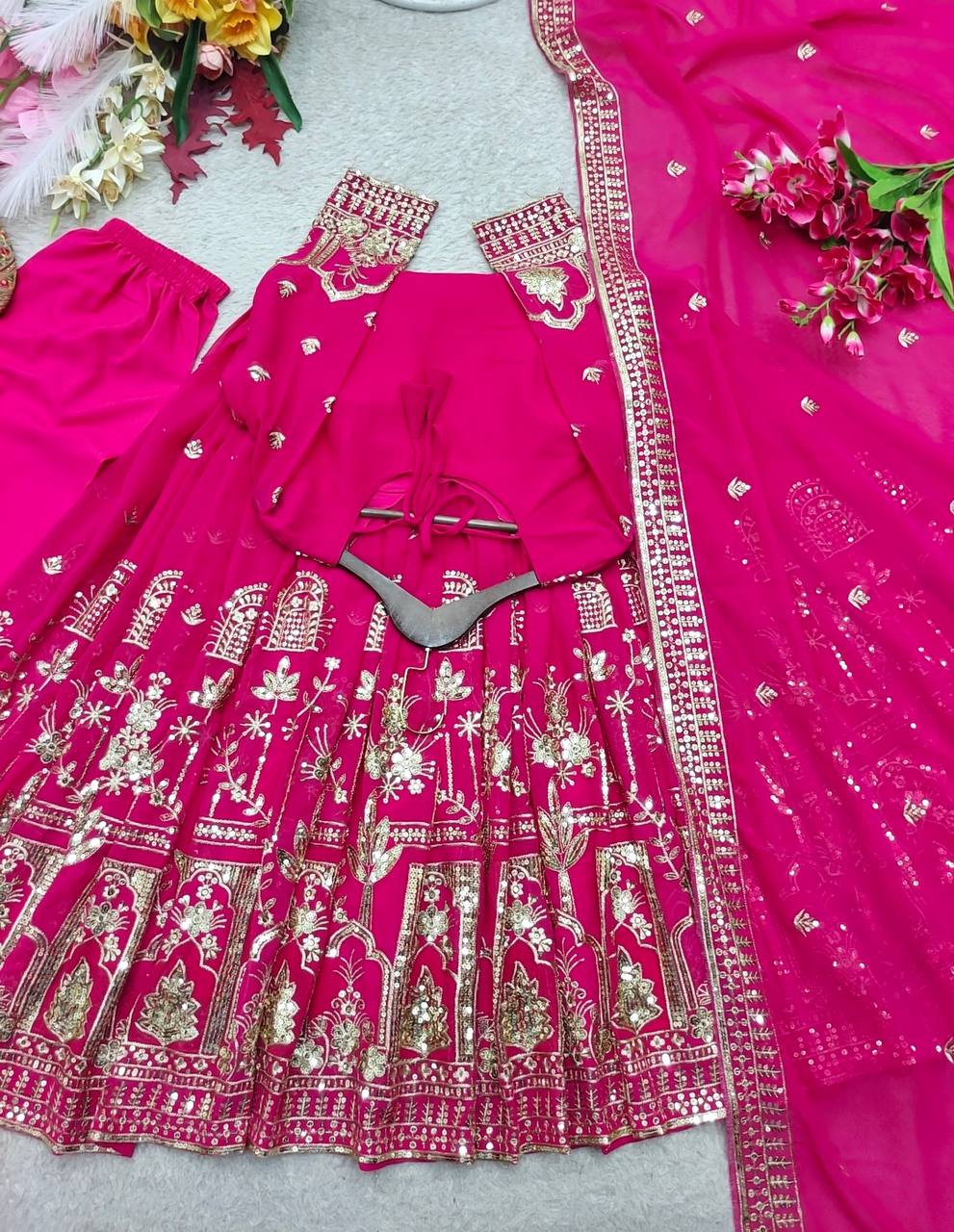 Aadhira Faux Georgette Sequins Embroidered Anarkali with Pant & Dupatta