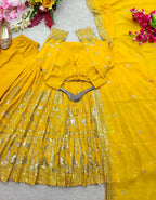 Aadhira Faux Georgette Sequins Embroidered Anarkali with Pant & Dupatta