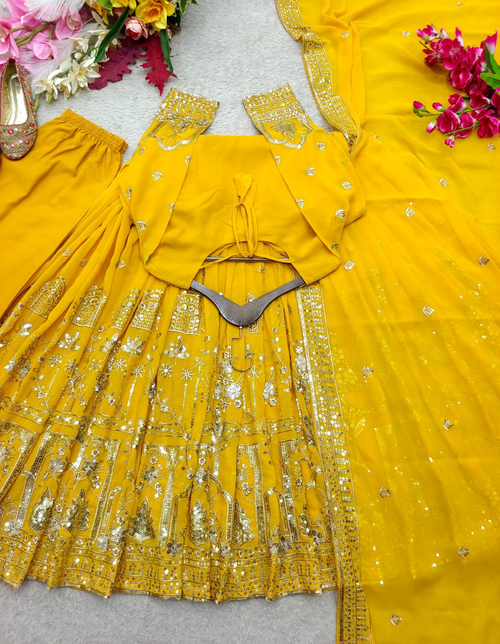 Aadhira Faux Georgette Sequins Embroidered Anarkali with Pant & Dupatta