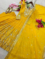 Aadhira Faux Georgette Sequins Embroidered Anarkali with Pant & Dupatta