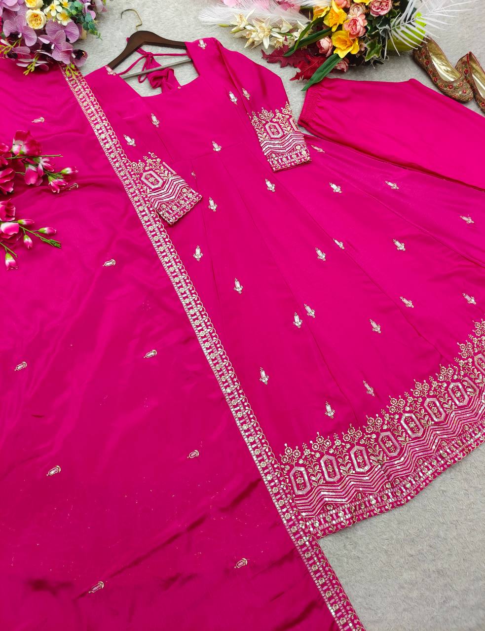 Ishani Chinon Silk Sequins Embroidered Anarkali  with Pant & Dupatta