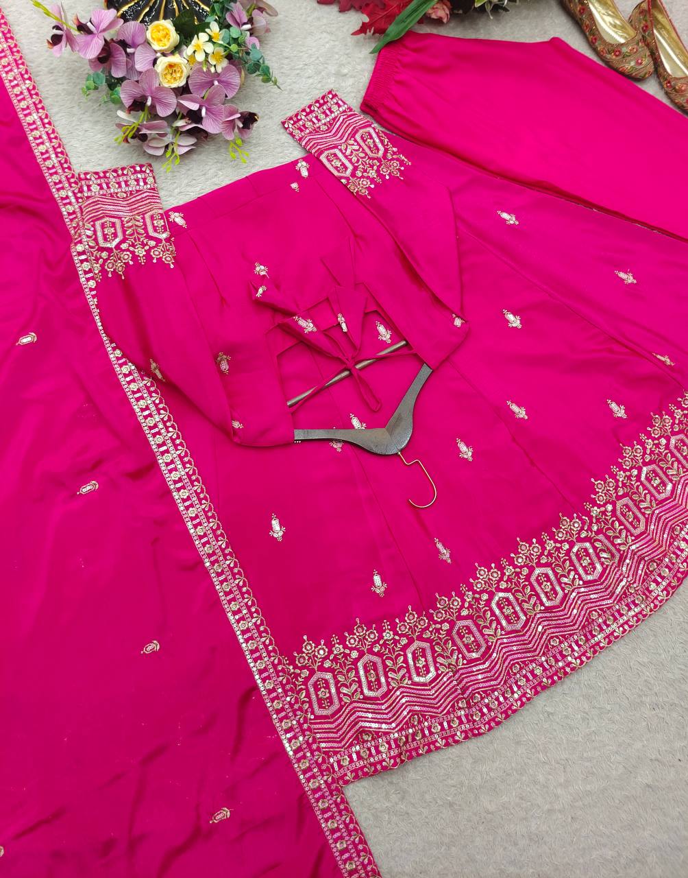 Ishani Chinon Silk Sequins Embroidered Anarkali  with Pant & Dupatta