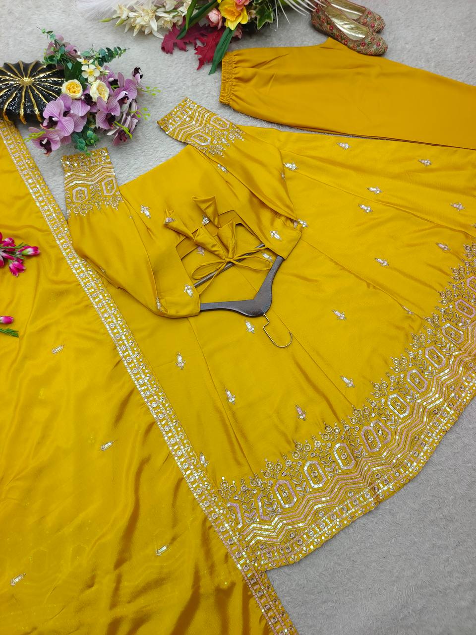 Ishani Chinon Silk Sequins Embroidered Anarkali  with Pant & Dupatta