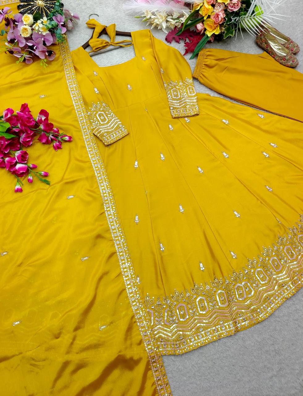 Ishani Chinon Silk Sequins Embroidered Anarkali  with Pant & Dupatta