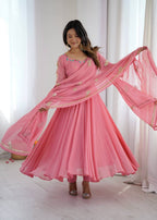 Vaanya Faux Georgette Sequins Embroidered Flared Anarkali with Pant & Dupatta