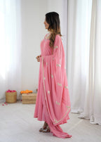 Vaanya Faux Georgette Sequins Embroidered Flared Anarkali with Pant & Dupatta