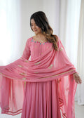 Vaanya Faux Georgette Sequins Embroidered Flared Anarkali with Pant & Dupatta