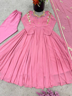 Vaanya Faux Georgette Sequins Embroidered Flared Anarkali with Pant & Dupatta