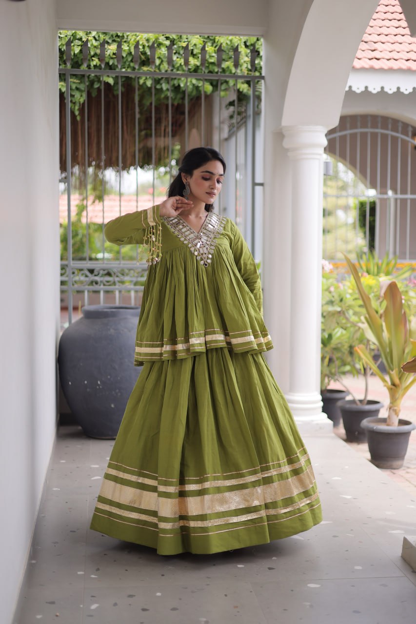 Rang Raas Cotton Lehenga Choli Set with Gotta Patti & Mirror Work