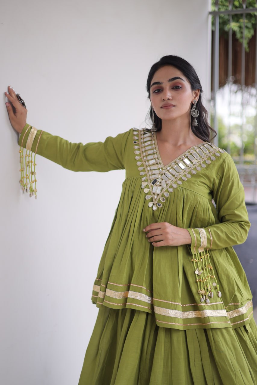 Rang Raas Cotton Lehenga Choli Set with Gotta Patti & Mirror Work