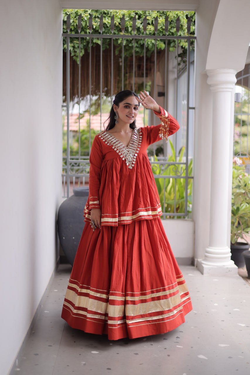 Rang Raas Cotton Lehenga Choli Set with Gotta Patti & Mirror Work