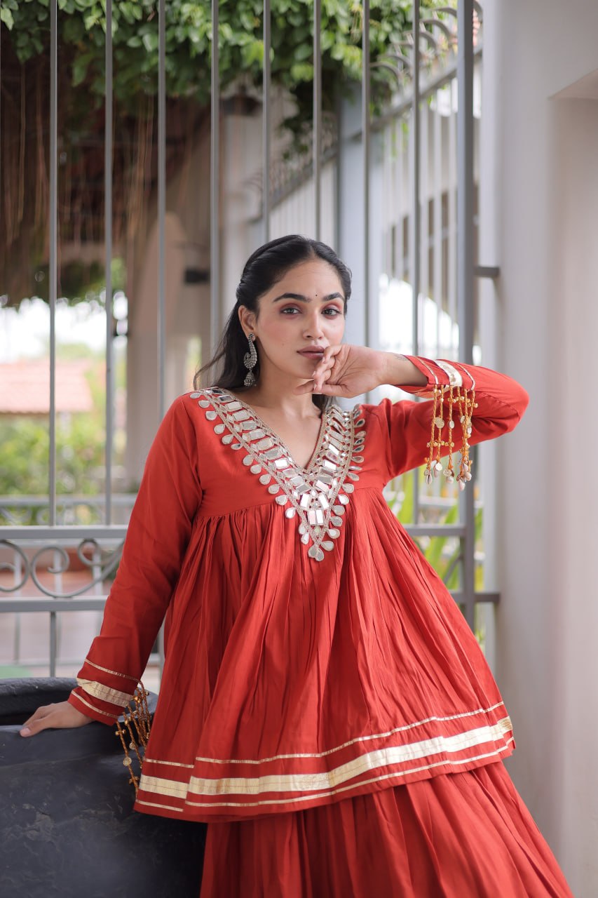 Rang Raas Cotton Lehenga Choli Set with Gotta Patti & Mirror Work