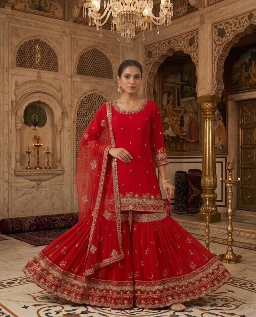 Luxury Sequence Embroidered Sharara Suit for Festive Occasions
