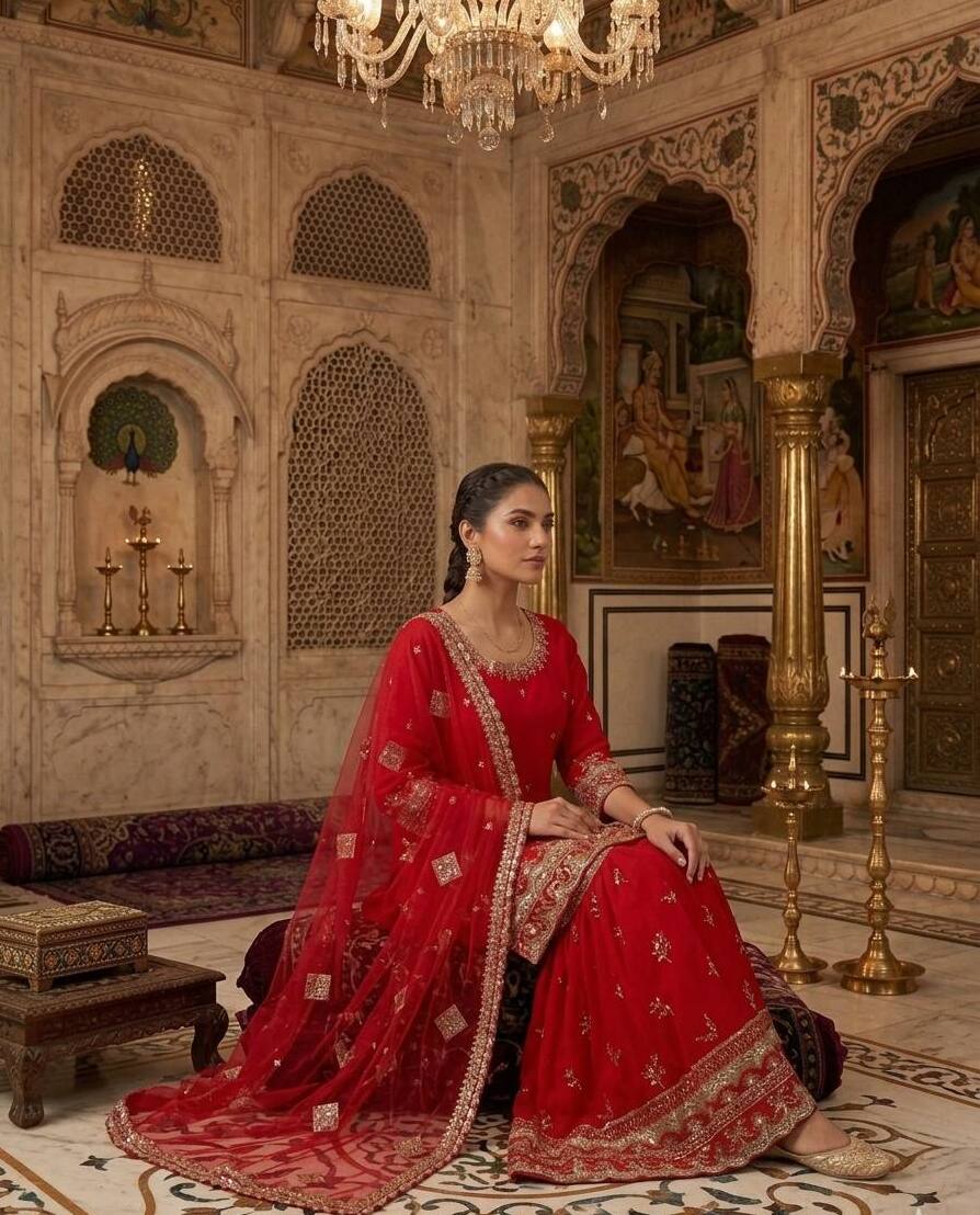 Luxury Sequence Embroidered Sharara Suit for Festive Occasions