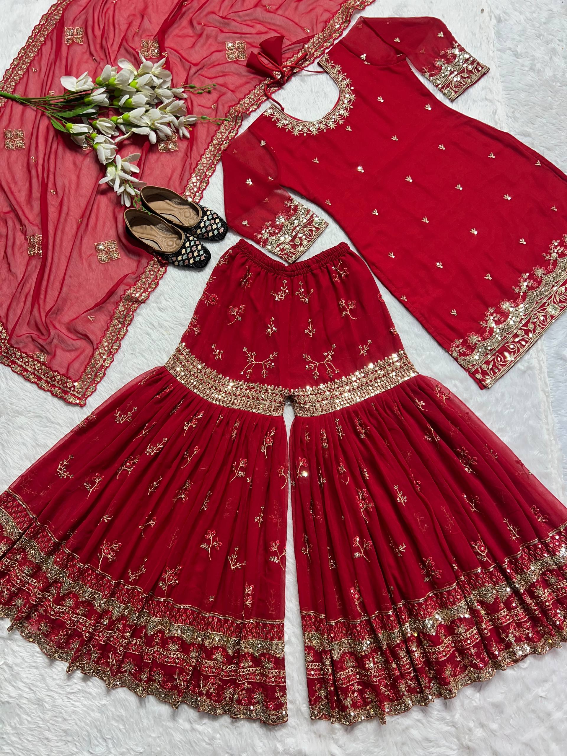 Luxury Sequence Embroidered Sharara Suit for Festive Occasions