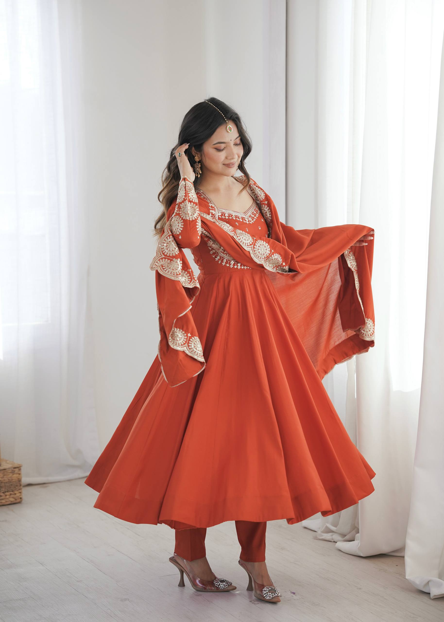 Ridhanya Roman Silk Elegant Embroidered Gown with Chanderi Dupatta