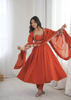Ridhanya Roman Silk Elegant Embroidered Gown with Chanderi Dupatta