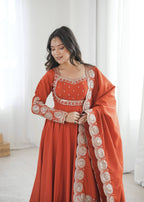 Ridhanya Roman Silk Elegant Embroidered Gown with Chanderi Dupatta