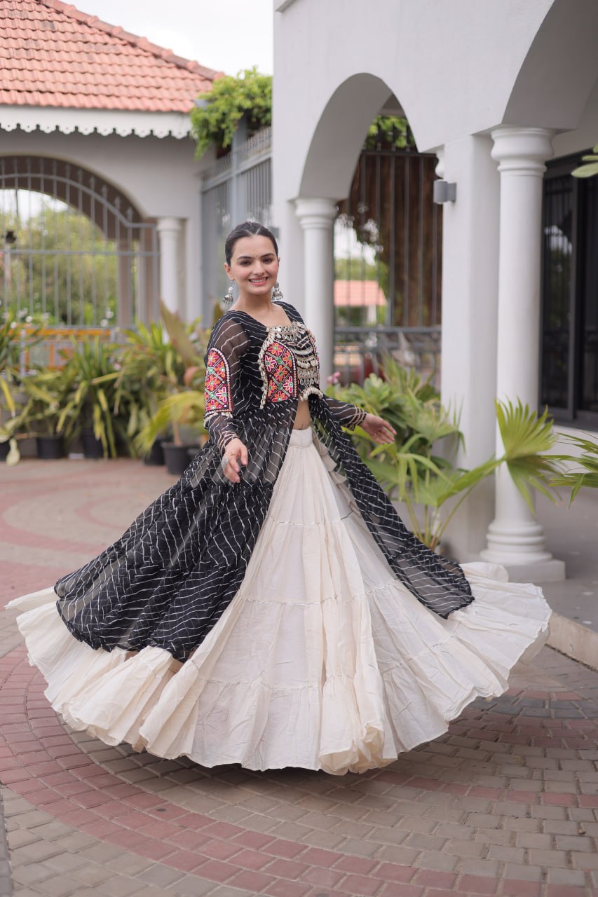 Aadhya Cotton Lehenga with Kutchi Patchwork Laheriya Kurti