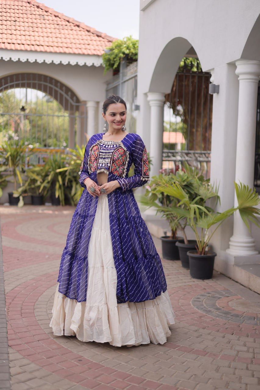 Aadhya Cotton Lehenga with Kutchi Patchwork Laheriya Kurti