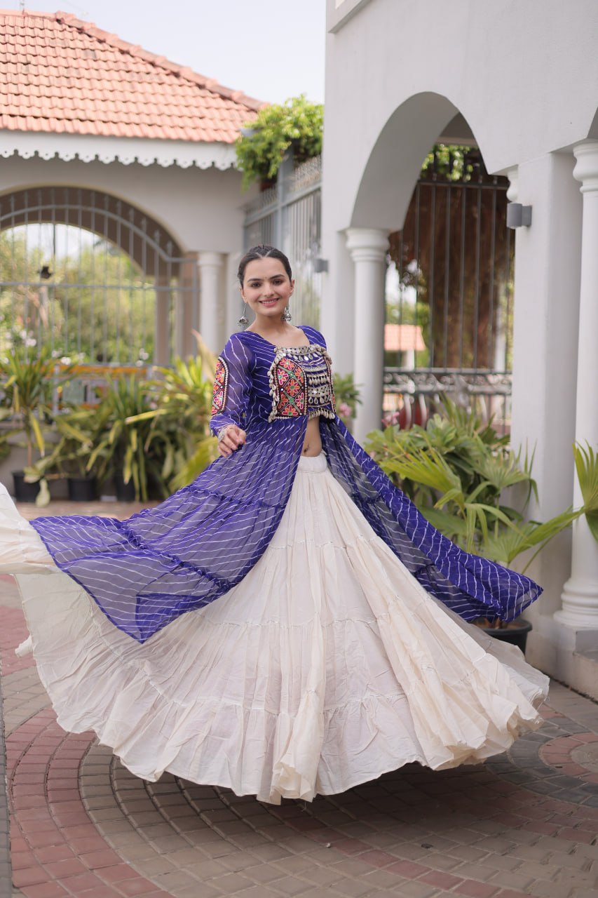 Aadhya Cotton Lehenga with Kutchi Patchwork Laheriya Kurti