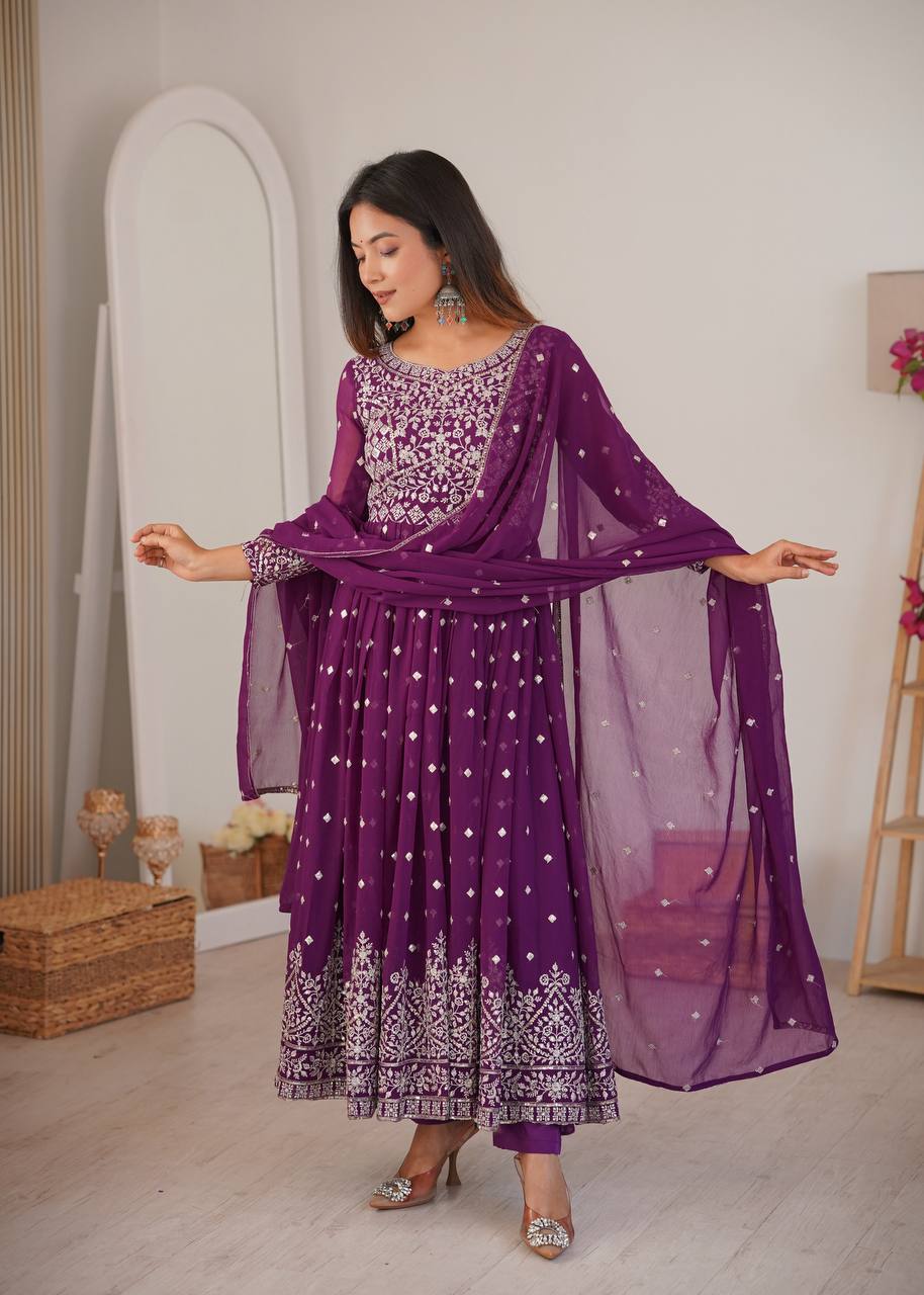 Party Wear Designer Anarkali with Embroidered Dupatta