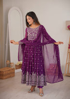 Party Wear Designer Anarkali with Embroidered Dupatta