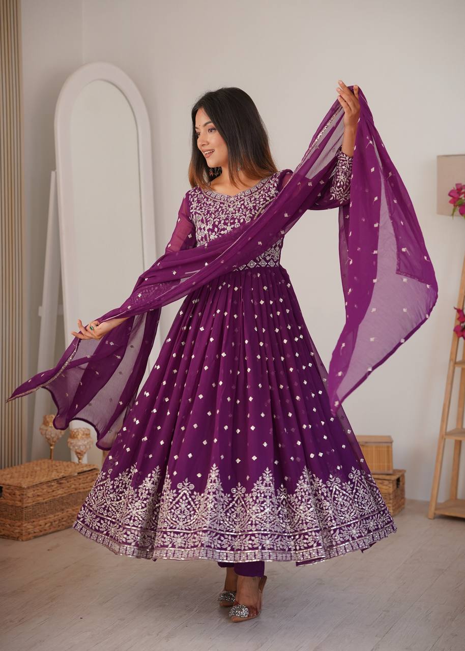 Party Wear Designer Anarkali with Embroidered Dupatta
