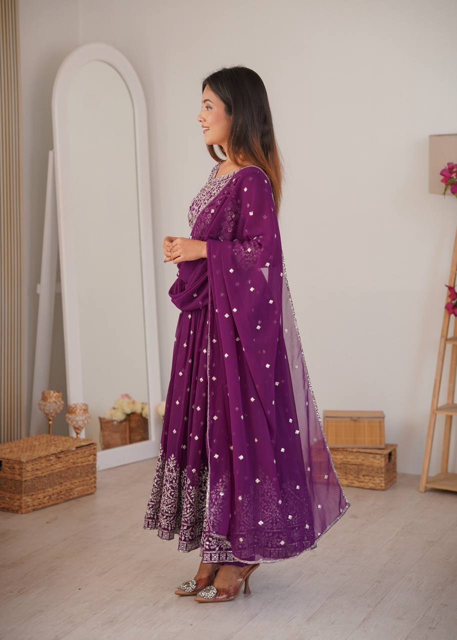 Party Wear Designer Anarkali with Embroidered Dupatta