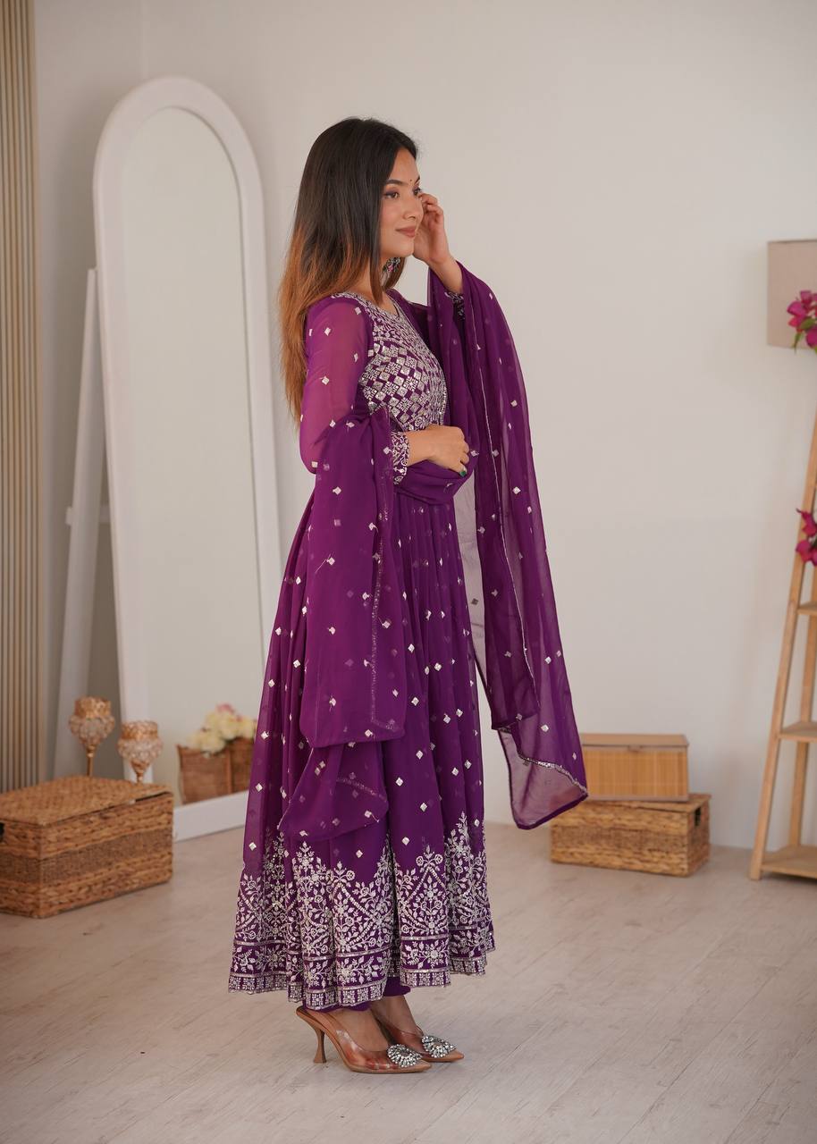 Party Wear Designer Anarkali with Embroidered Dupatta