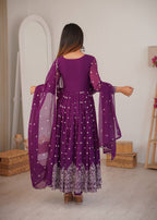 Party Wear Designer Anarkali with Embroidered Dupatta