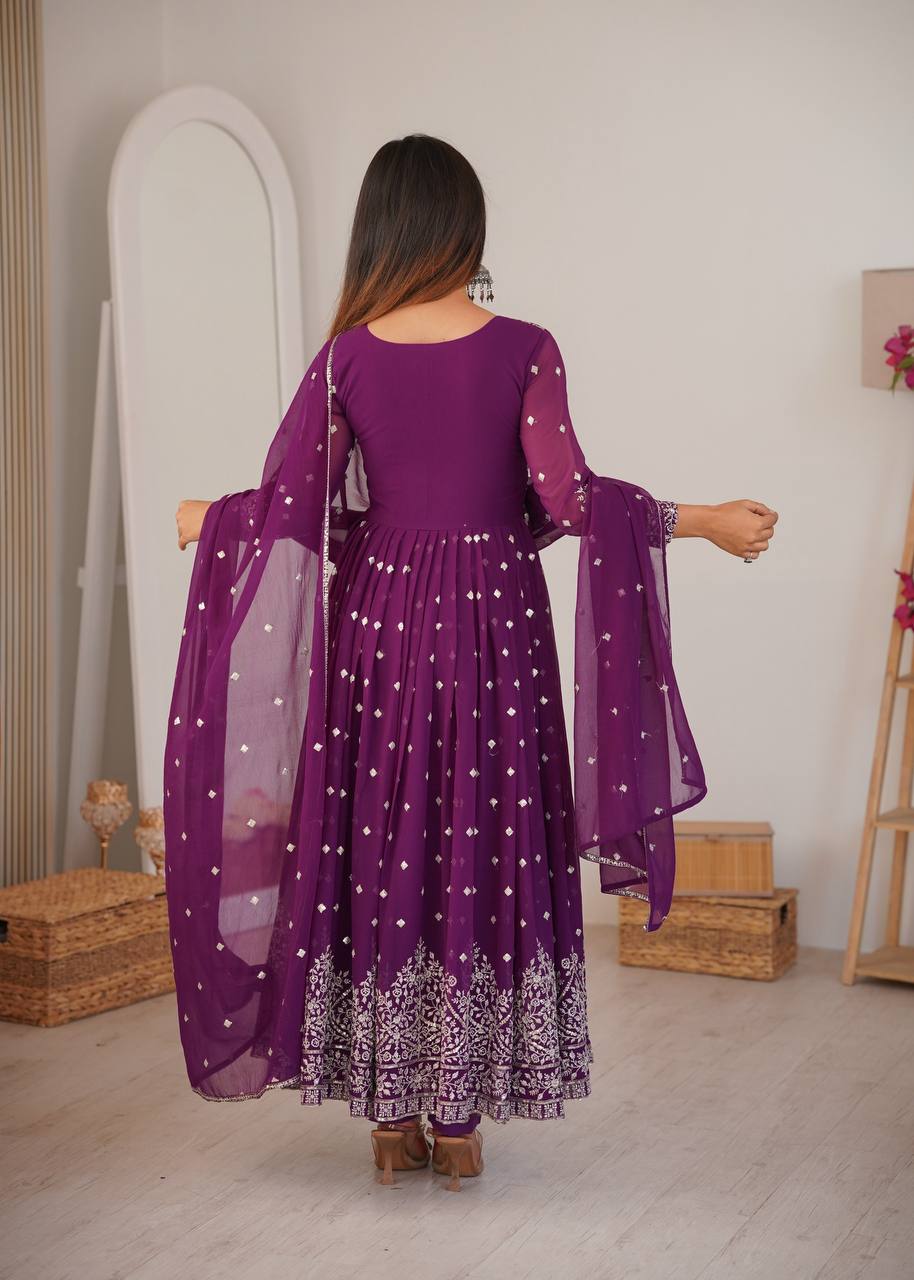 Party Wear Designer Anarkali with Embroidered Dupatta