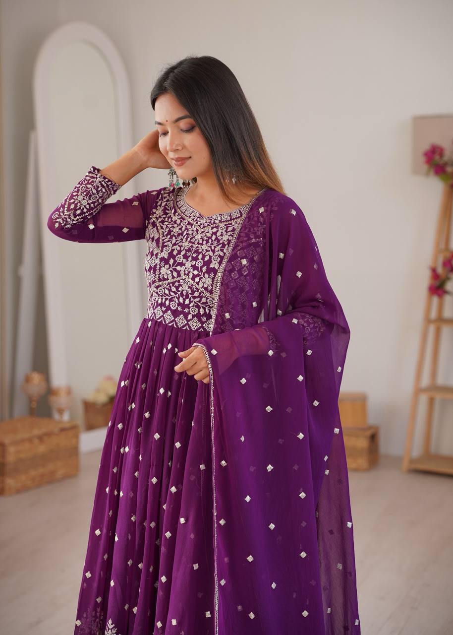 Party Wear Designer Anarkali with Embroidered Dupatta