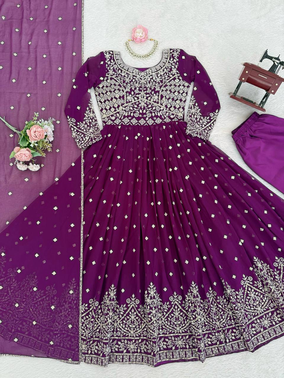 Party Wear Designer Anarkali with Embroidered Dupatta