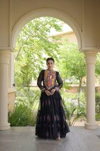 Ridhanya Bandhani Print Faux Georgette Kutchi Patchwork Gown