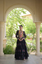 Ridhanya Bandhani Print Faux Georgette Kutchi Patchwork Gown