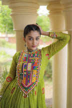 Ridhanya Bandhani Print Faux Georgette Kutchi Patchwork Gown
