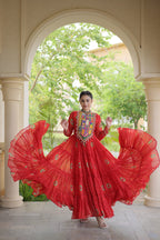 Ridhanya Bandhani Print Faux Georgette Kutchi Patchwork Gown