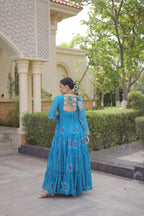 Ridhanya Bandhani Print Faux Georgette Kutchi Patchwork Gown