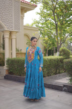 Ridhanya Bandhani Print Faux Georgette Kutchi Patchwork Gown