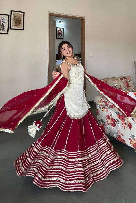 Designer Sleeveless Lehenga with Mirror Work & Embroidered Georgette Flair