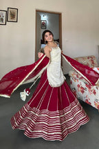 Designer Sleeveless Lehenga with Mirror Work & Embroidered Georgette Flair