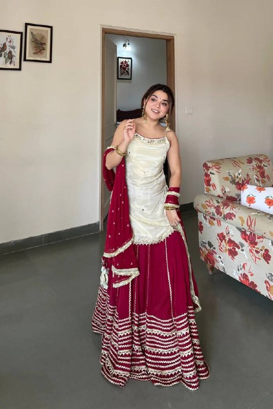 Designer Sleeveless Lehenga with Mirror Work & Embroidered Georgette Flair