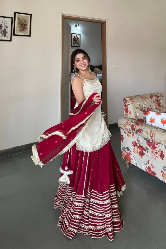 Designer Sleeveless Lehenga with Mirror Work & Embroidered Georgette Flair
